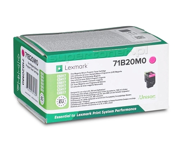 Oryginalny toner Lexmark CS317, Lexmark CS317dn, Lexmark CS417, Lexmark CS417dn, Lexmark CS517, Lexmark CS517de, Lexmark CX317, Lexmark CX317dn, Lexmark CX417, Lexmark CX417de, Lexmark CX517, Lexmark CX517de. Toner zwrotny czerwony o kodzie: 71B20M0. Wydajność wynosi 2300 stron zgodnie z normą ISO/IEC 19798.