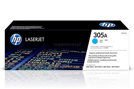 Oryginalny toner HP 305A CE411A do drukarek: HP Color LaserJet Pro 300 M351, HP Color LaserJet Pro 300 M351a (CE955A), HP LaserJet Pro 300 Color MFP M375, HP LaserJet Pro 300 Color MFP M375nw, HP LaserJet Pro 400 Color M451, HP LaserJet Pro 400 Color M451dn (CE957A), HP LaserJet Pro 400 Color M451dw, HP LaserJet Pro 400 Color M451nw, HP LaserJet Pro 400 color MFP M475, HP Color LaserJet Pro 400 MFP M475dn, HP Color LaserJet Pro 400 MFP M475dw Błękitny / Niebieski / Cyan / Cyjan (CE 411A, HP305A) 2600 stron.