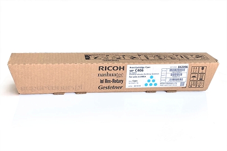 Oryginalny toner do drukarki Ricoh MP C306, Ricoh MP C306ZSP, Ricoh MP C306ZSPF,  Ricoh MP C307, Ricoh MP C307SP, Ricoh MP C307SPF, Ricoh MP C406, Ricoh MP C406ZSPF, Ricoh MP C407, Ricoh MP C407SPF Błękitny / Cyan (842096) wydajność 6000 stron. 