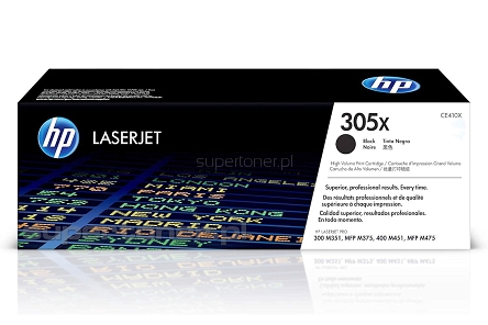 Oryginalny toner HP 305X CE410X do drukarek: HP Color LaserJet Pro 300 M351, HP Color LaserJet Pro 300 M351a (CE955A), HP LaserJet Pro 300 Color MFP M375, HP LaserJet Pro 300 Color MFP M375nw, HP LaserJet Pro 400 Color M451, HP LaserJet Pro 400 Color M451dn (CE957A), HP LaserJet Pro 400 Color M451dw, HP LaserJet Pro 400 Color M451nw, HP LaserJet Pro 400 color MFP M475, HP Color LaserJet Pro 400 MFP M475dn, HP Color LaserJet Pro 400 MFP M475dw Czarny / Black (CE 410X, HP305X) 4000 stron.