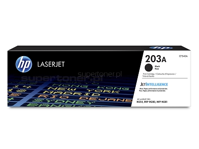 Oryginalny toner HP Color LaserJet Pro M254 M254dw M254nw M280 M280nw M281 M281fdn M281fdw MFP Czarny (Black). Toner HP CF540A, 203A o standardowej wydajności 1400 stron. 