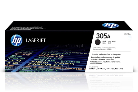 Oryginalny toner HP 305A CE410A do drukarek: HP Color LaserJet Pro 300 M351, HP Color LaserJet Pro 300 M351a (CE955A), HP LaserJet Pro 300 Color MFP M375, HP LaserJet Pro 300 Color MFP M375nw, HP LaserJet Pro 400 Color M451, HP LaserJet Pro 400 Color M451dn (CE957A), HP LaserJet Pro 400 Color M451dw, HP LaserJet Pro 400 Color M451nw, HP LaserJet Pro 400 color MFP M475, HP Color LaserJet Pro 400 MFP M475dn, HP Color LaserJet Pro 400 MFP M475dw Czarny / Black (CE 410A, HP305A) 2200 stron.